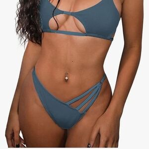 Zaful Blue Strappy Bikini with Asymmetrical Design